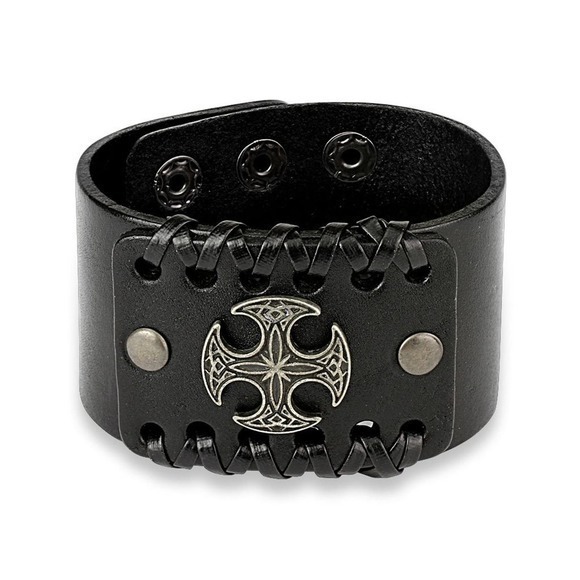 NWOT Round Celtic Cross Center Adjustable Leather‎ Bracelet - Picture 1 of 3